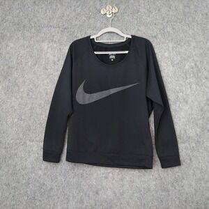 Nike Women Sweatshirt‎ S Dry Fit Black Long Sleeve Swish Logo Athleisure Workout